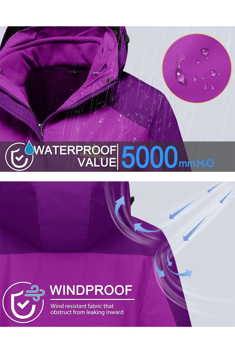 MAGCOMSEN Winter Coat Women's 3 in 1 Jacket Snowboard Jacket Waterproof Insulated Ladies Purple XL - Image 4